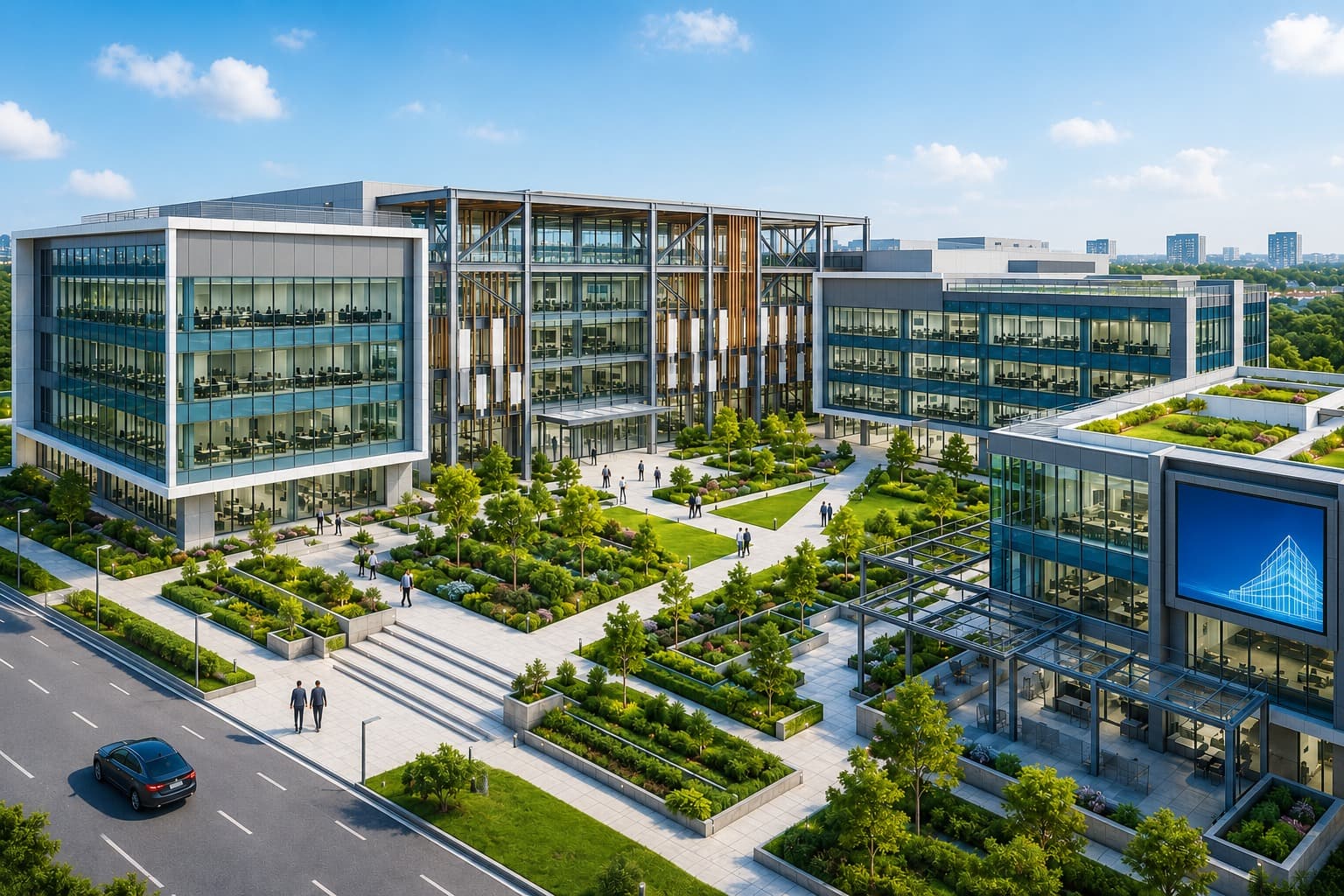 Modern glass and steel industrial facility
